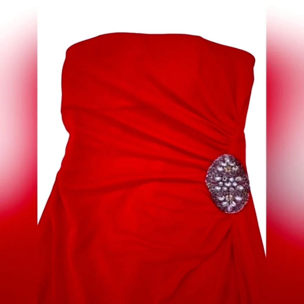 Ruby Rox Red Strapless Asymmetrical Gown with Rhinestone Accent – Women’s M - Picture 5 of 10